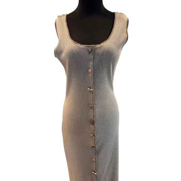 Cape Isle Knitters Tan Vintage Minimalist Dress Etched Unique Front Buttons S/M - Picture 2 of 6